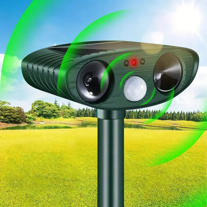 Solar Ultraschall Katzenvertreiber für tierfreundlichen Gartenschutz, wetterfest und solarbetrieben.
