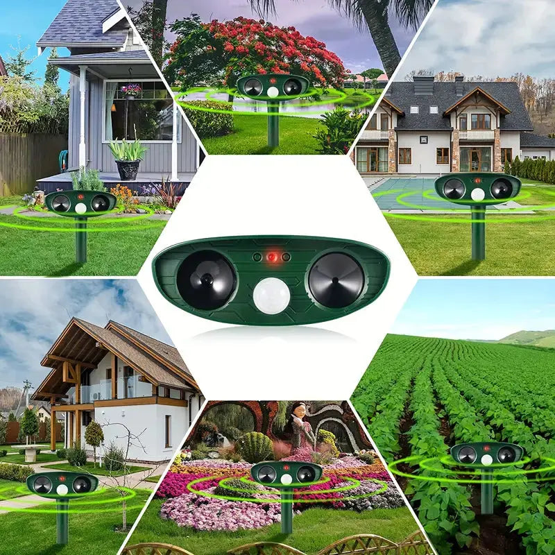 Effektiver Solar Ultraschall-Gartenschutz gegen Katzen, umweltfreundlich und einfach im Außenbereich.