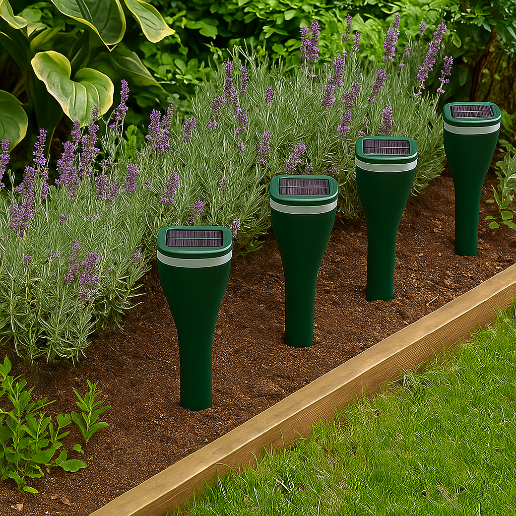 Solar-Ultraschall-Tierabwehr für den Garten, schützt effektiv vor Maulwürfen, Wühlmäusen & Schädlingen.