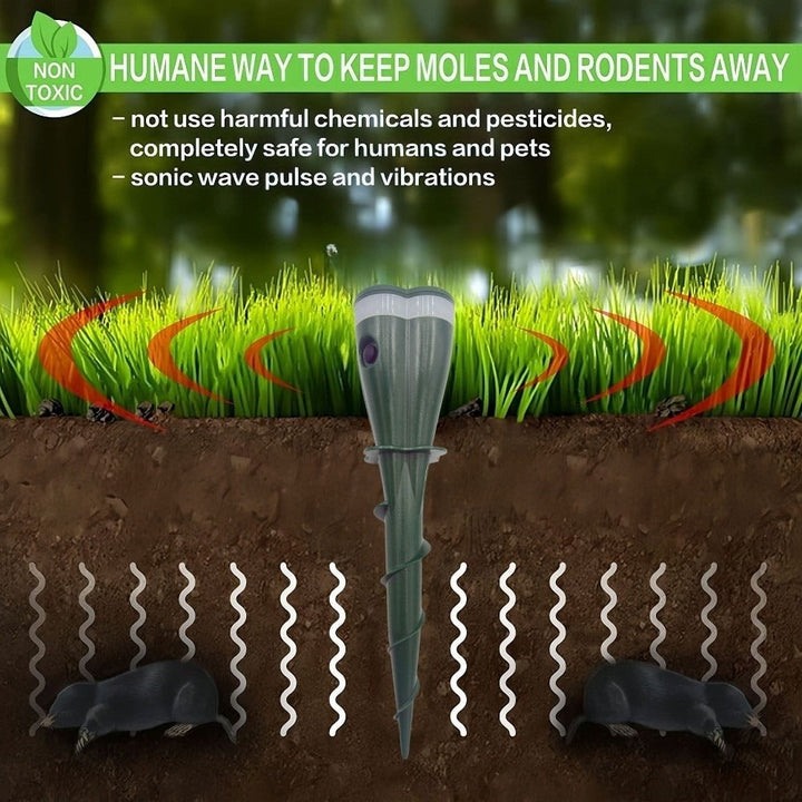 Autonome Solar-Ultraschall-Tierabwehr, ideal für Garten & Hof, vertreibt Maulwürfe, Wühlmäuse & Insekten.