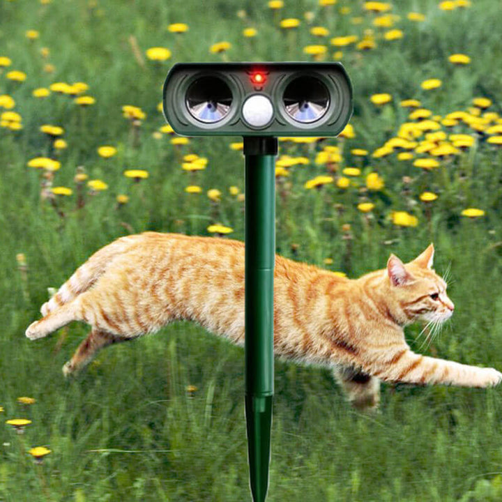 Solar Ultraschall Tiervertreiber mit Infrarotsensor für Garten; wasserdicht & umweltfreundlich. Effektive Schädlingsabwehr.