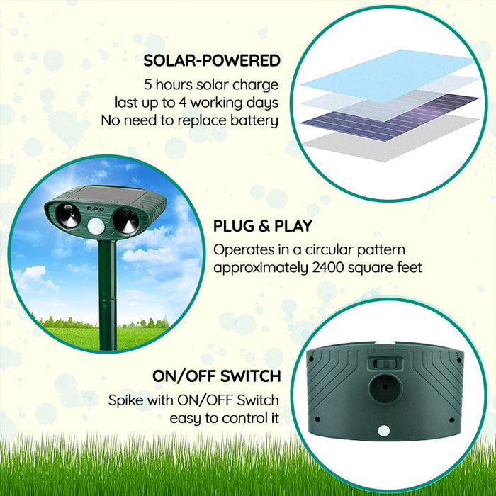 Wasserdichter Solar Ultraschall Tiervertreiber für 24/7 Outdoor-Schutz vor Waschbären, umweltfreundlich.