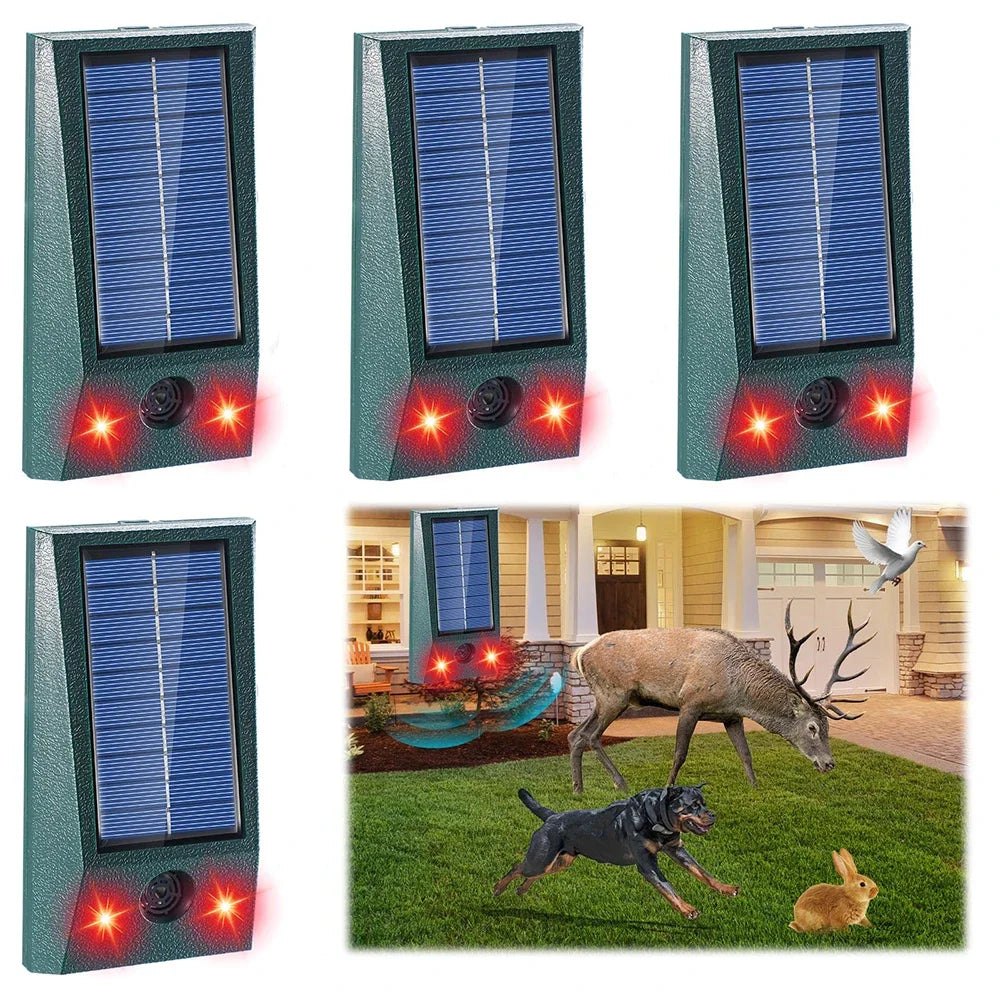 Solar Vogelabwehr mit Ultraschall, LED-Blitz & Bewegungsmelder. Effektiver Tiervertreiber für den Gartenschutz.