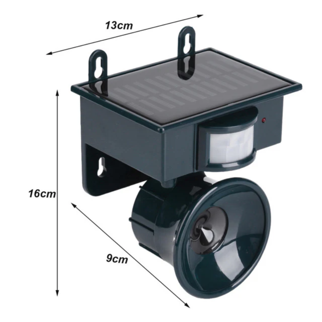 Modernes Solar Vogelabwehrgerät für Balkon und Garten mit Bewegungssensor und Raubvogelrufen.