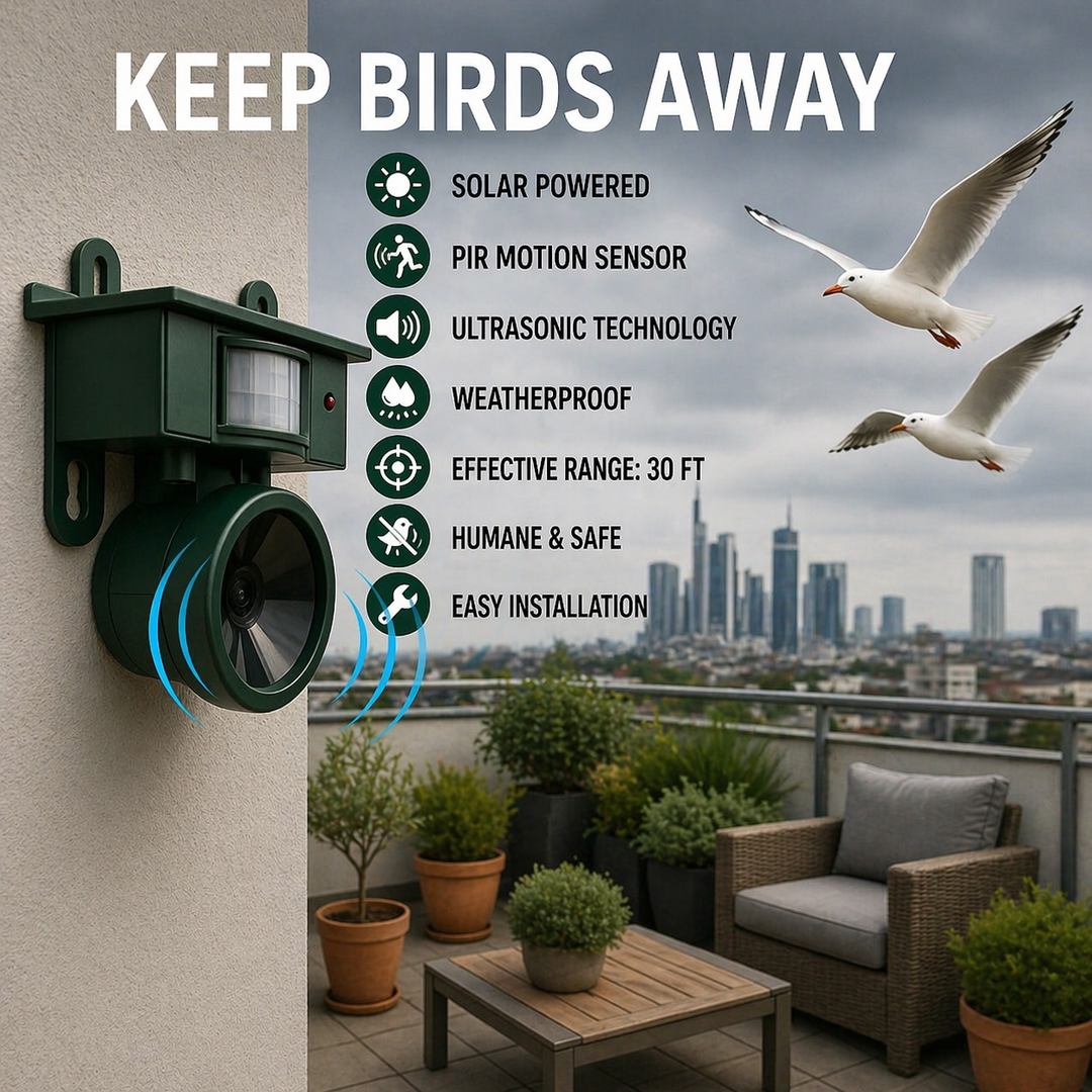 Nachhaltige Solar Vogelabwehr mit großem Erfassungsbereich, ideal für Hof und Anbauflächen.