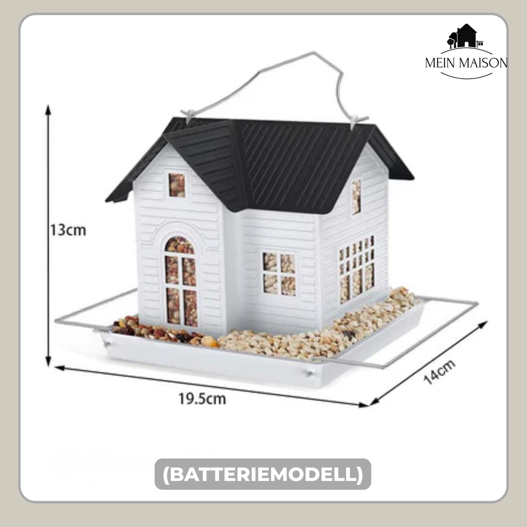 Robuster Solar-Vogelfutterspender mit integrierter LED für Garten & Balkon, zieht Vögel tags & nachts an.