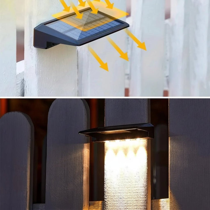 Solar-Außenwandleuchte für Sicherheit: Helle, kabellose LED-Leuchte mit Dämmerungssensor, ideal für Haus & Hof.