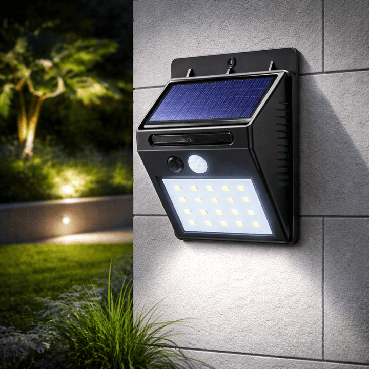 Solar-Wandleuchte mit Bewegungsmelder für den Außenbereich, energiesparend & wetterfest.