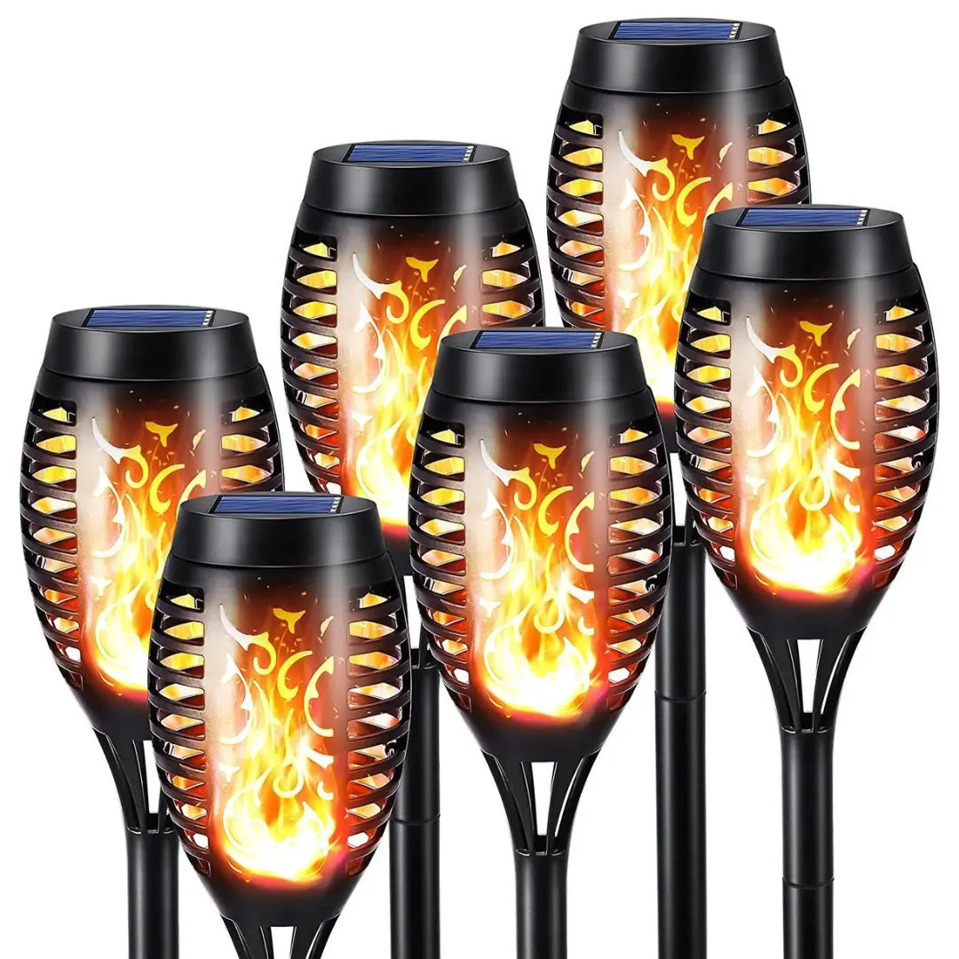 Solarbetriebene LED-Gartenfackel, wetterfeste Außenbeleuchtung mit Flammeneffekt für stimmungsvolle Gartendekoration.