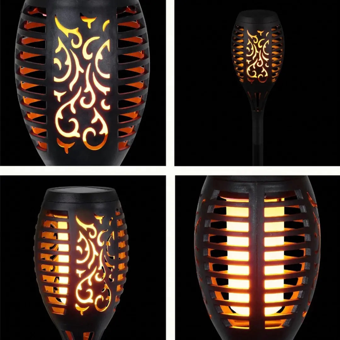 Dekorative Solarlampe für den Garten, flammenlose LED-Fackel für stimmungsvolles Licht, energieeffizient & drahtlos.