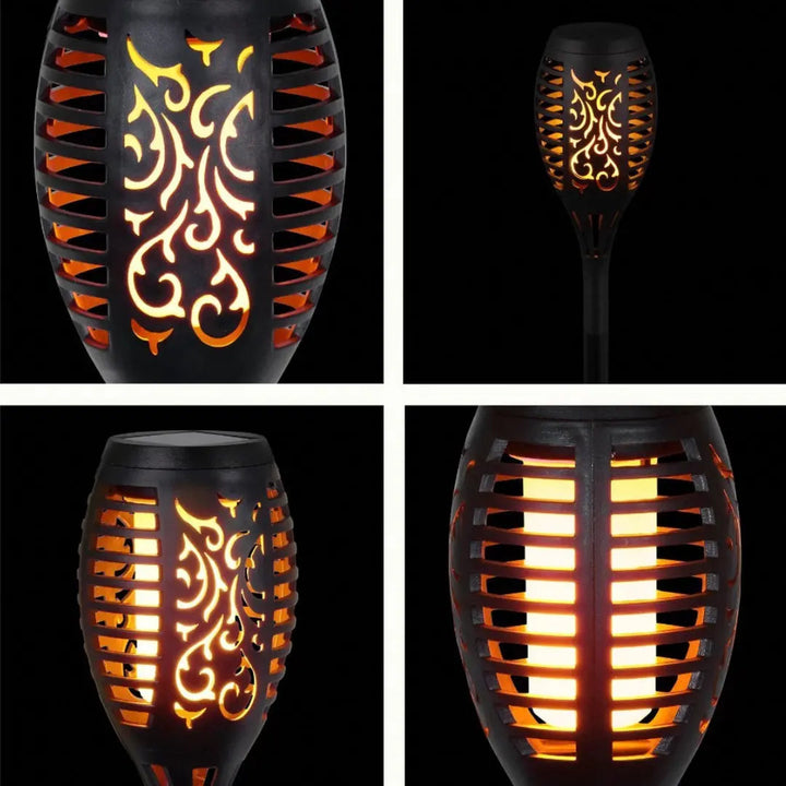 Dekorative Solarlampe für den Garten, flammenlose LED-Fackel für stimmungsvolles Licht, energieeffizient & drahtlos.