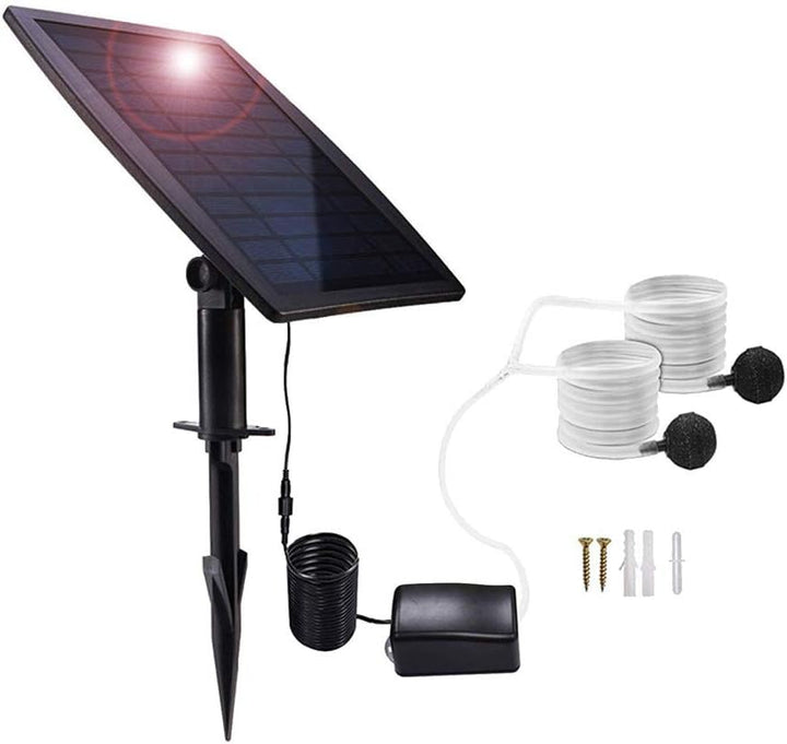 Solarbetriebene Luftpumpe 2,5W Set für Teiche und Aquarien. Geräuschloser Teichbelüfter mit Solarmodul & Schläuchen.