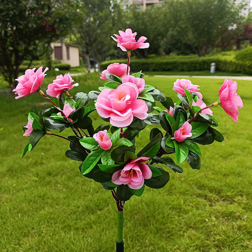 Rosa Azaleen Solarleuchte LED für Wegbeleuchtung und Terrasse. Wetterfeste, kabellose Gartendeko.