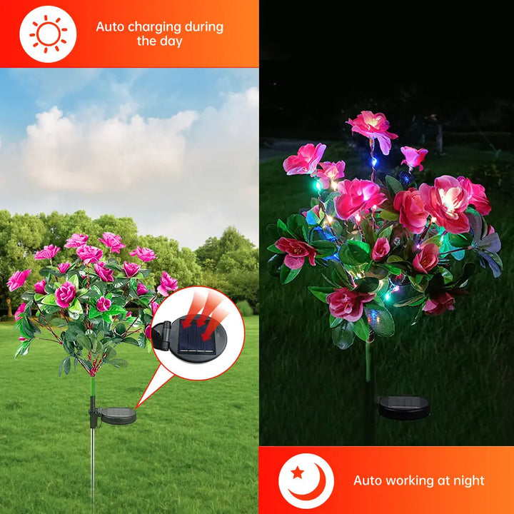 Kabellose Solar-Azaleen-Gartenleuchte LED, wetterfest für einfache Außenbeleuchtung und Ambiente im Garten.