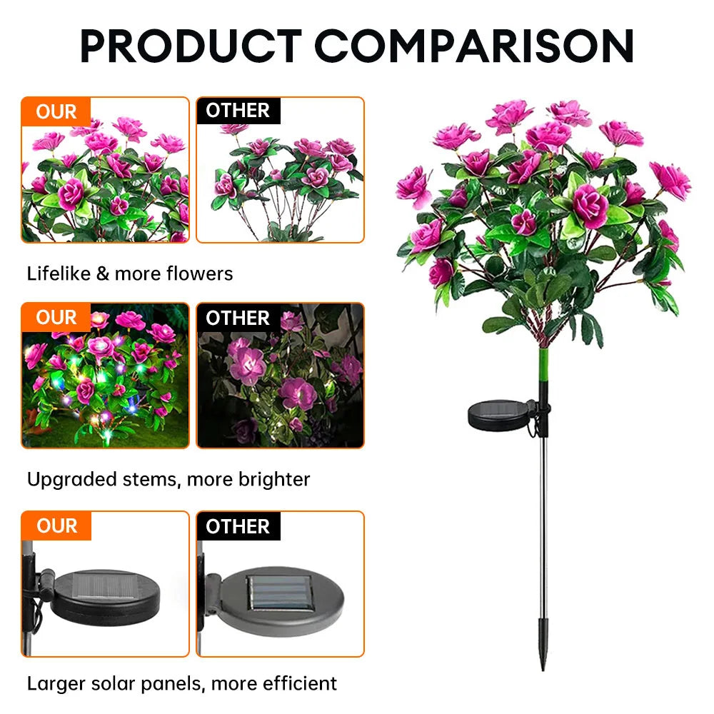 Wetterfeste Azaleen Solar Gartenleuchte LED mit detailliertem Blumen-Design. Ideal für Außen und Terrasse.