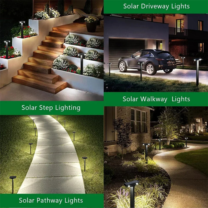 Set solarer Gartenleuchten für Wege & Außenbereich. Energieeffiziente LED-Wegbeleuchtung, höhenverstellbar.