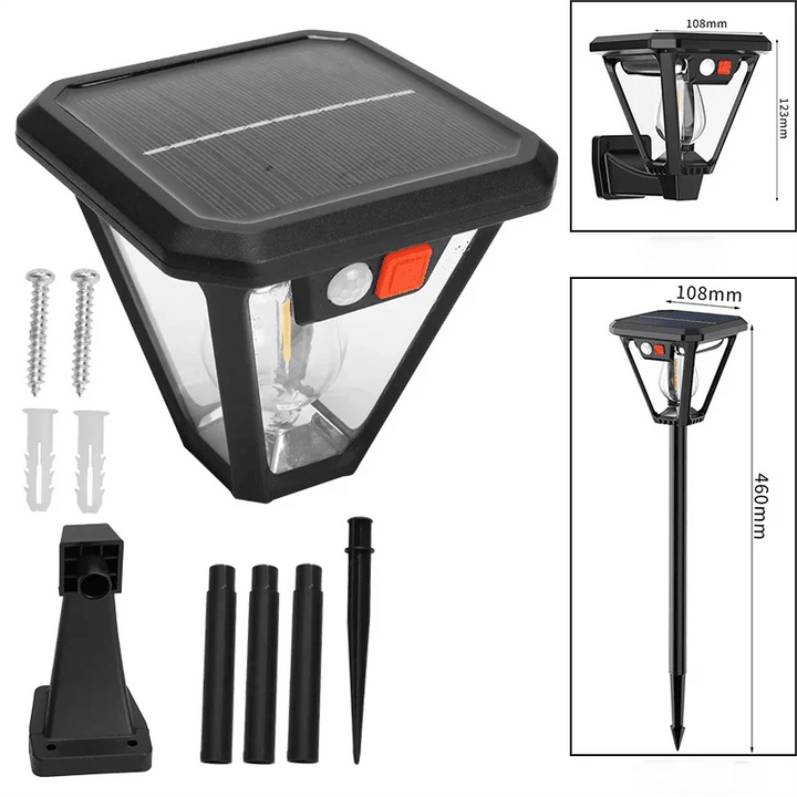 Strahlende Solar LED Außenlampe bei Nacht. Beleuchtet Wege und Eingangsbereiche dank Bewegungssensor.