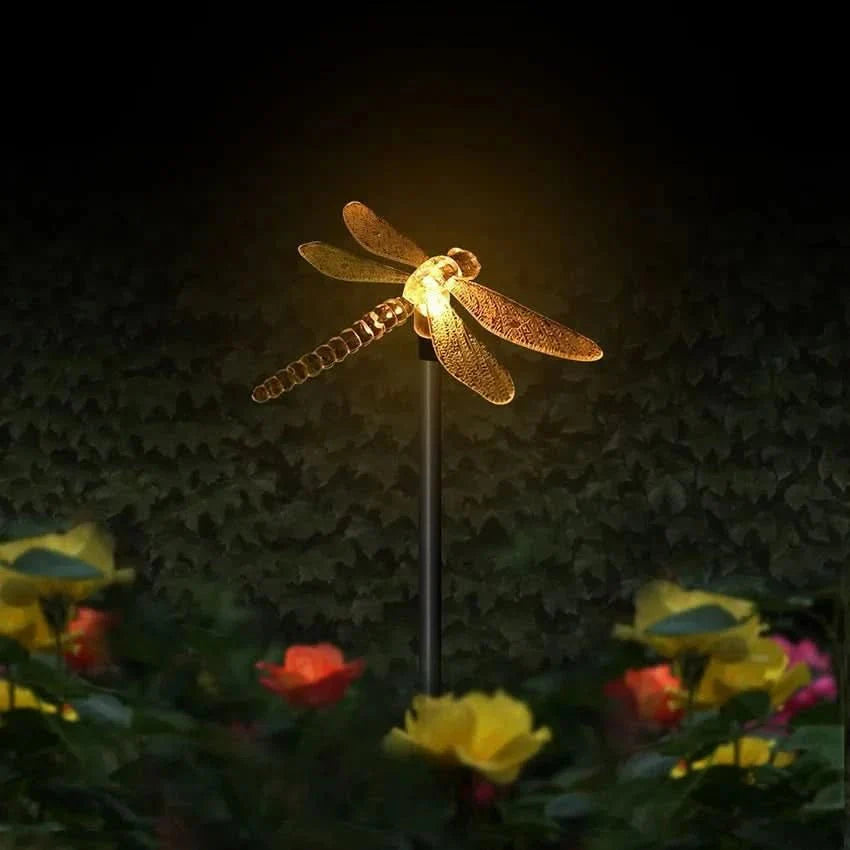 Komplette Solare LED-Gartenlampe mit Schmetterling, Kolibri & Libelle Motiven; ein schönes Set.