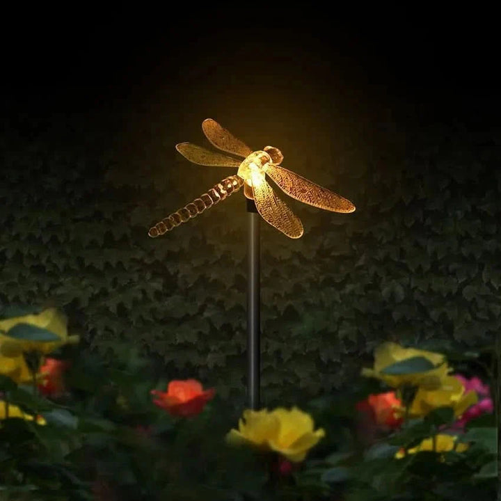 Komplette Solare LED-Gartenlampe mit Schmetterling, Kolibri & Libelle Motiven; ein schönes Set.