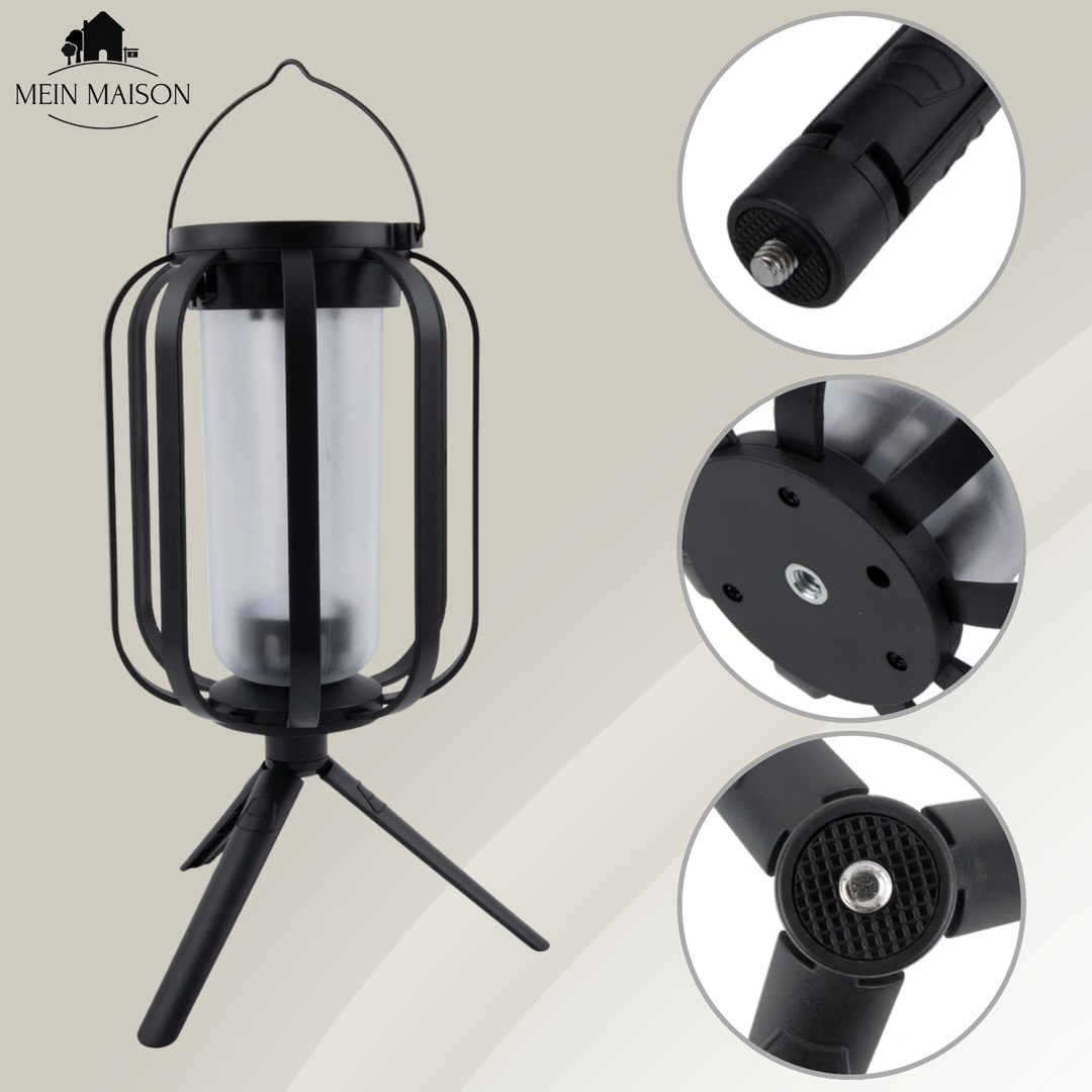 Praktische Solarlaterne mit automatischem LED-Flammenlicht. Kabellose Gartenbeleuchtung für gemütliche Stunden.