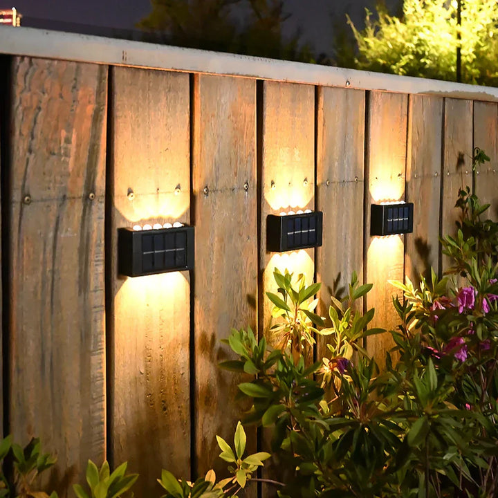 Solare LED-Wandleuchte mit Bewegungsmelder, Up/Down-Licht. Wetterfeste Außenleuchte für Garten und Eingangsbereich.
