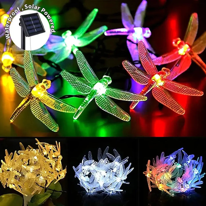 Solare Libellen-Lichterkette für Garten & Balkon. LED-Außenbeleuchtung mit 8 Modi, schafft stimmungsvolle Atmosphäre.