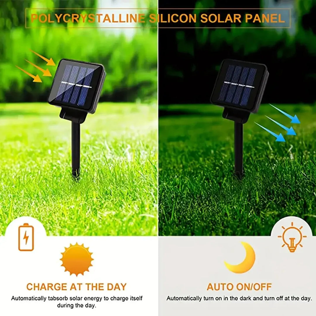 Dekorative Libellen-Lichterkette am Balkongeländer. Solarbetrieben, LED, wasserdicht; perfekt für Sommerabende.