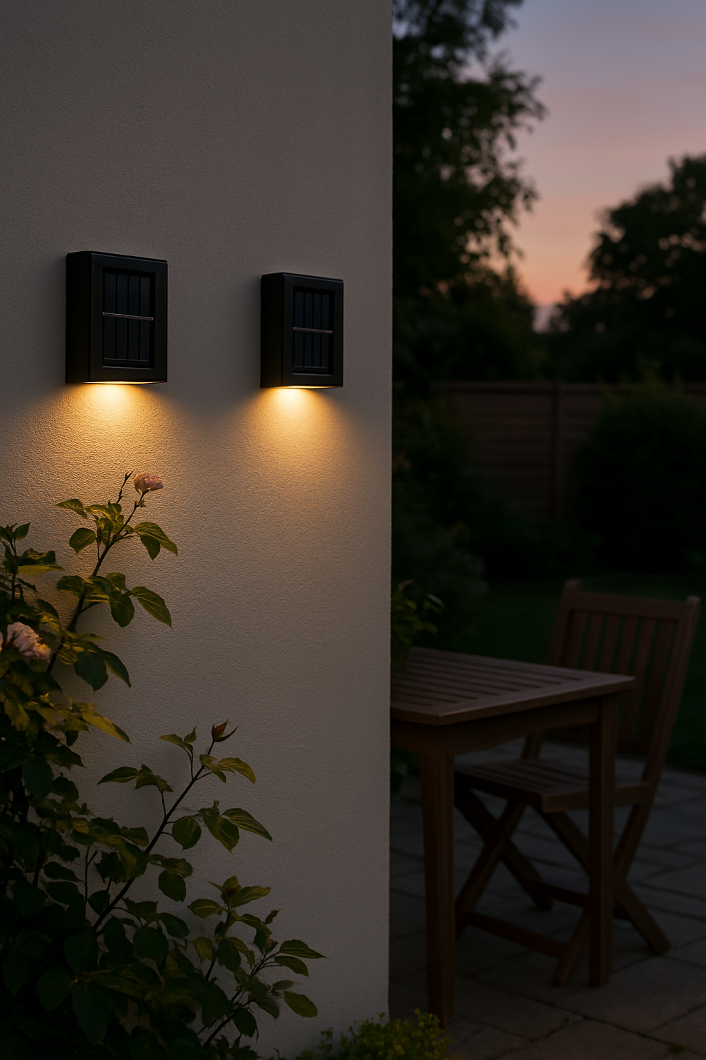 Nahaufnahme der Solarzelle auf der SolarGlow LED Wandlampe für effiziente Ladung.
