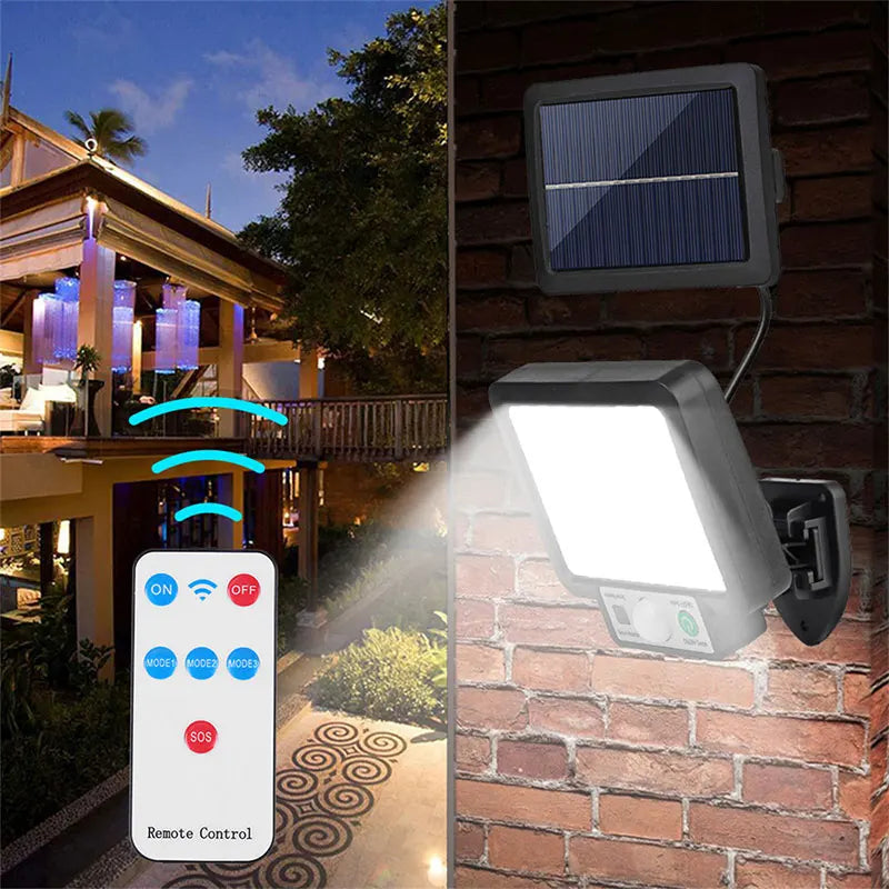 Solarlicht mit Bewegungsmelder für Außenbereich, 72 COB LEDs, wetterfest IP65 für Garten & Terrasse.