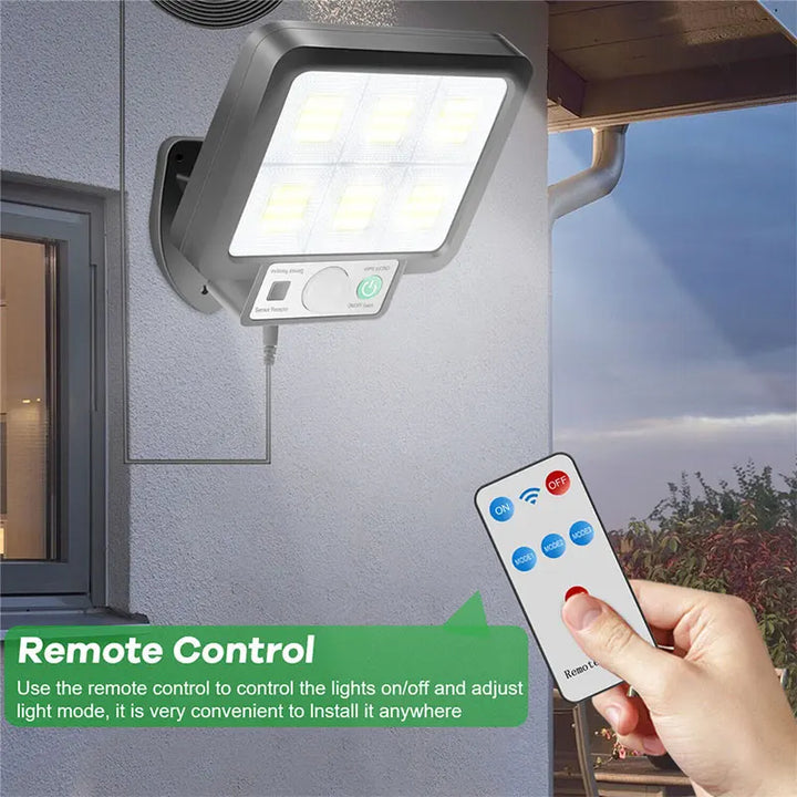 Leistungsstarkes Solar-Gartenlicht mit 72 COB LEDs, Bewegungsmelder, IP65 für helle & sichere Wege.