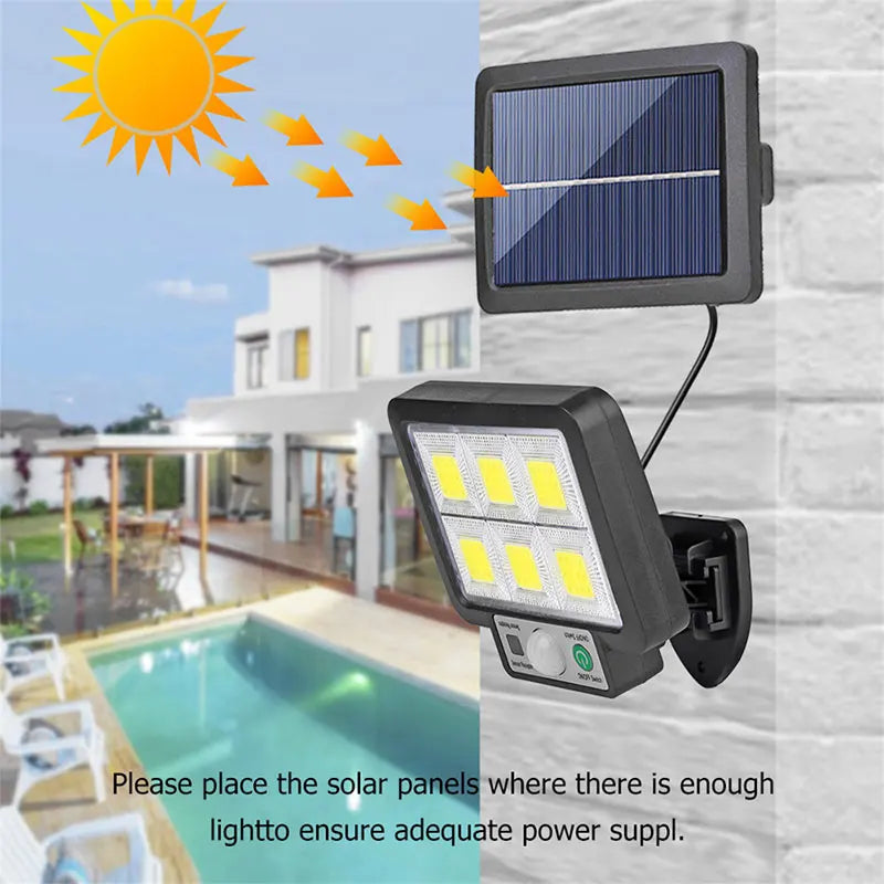 Praktisches Außen-Solarlicht mit Fernbedienung, Bewegungsmelder, 72 LEDs, IP65, energieeffizient.