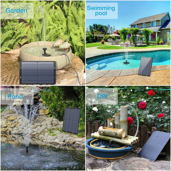 Solarspringbrunnen AquaViva 9W DIY Set im Gartenteich, ideal für Vogelbad & umweltfreundliche Gartendeko.