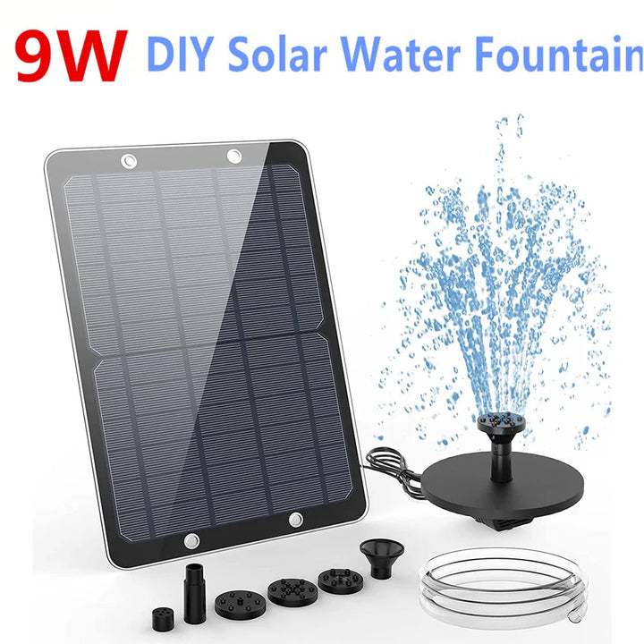 Solarbetriebener Gartenbrunnen AquaViva 9W für Außenbereich, ein dekoratives Wasserspiel im Garten.