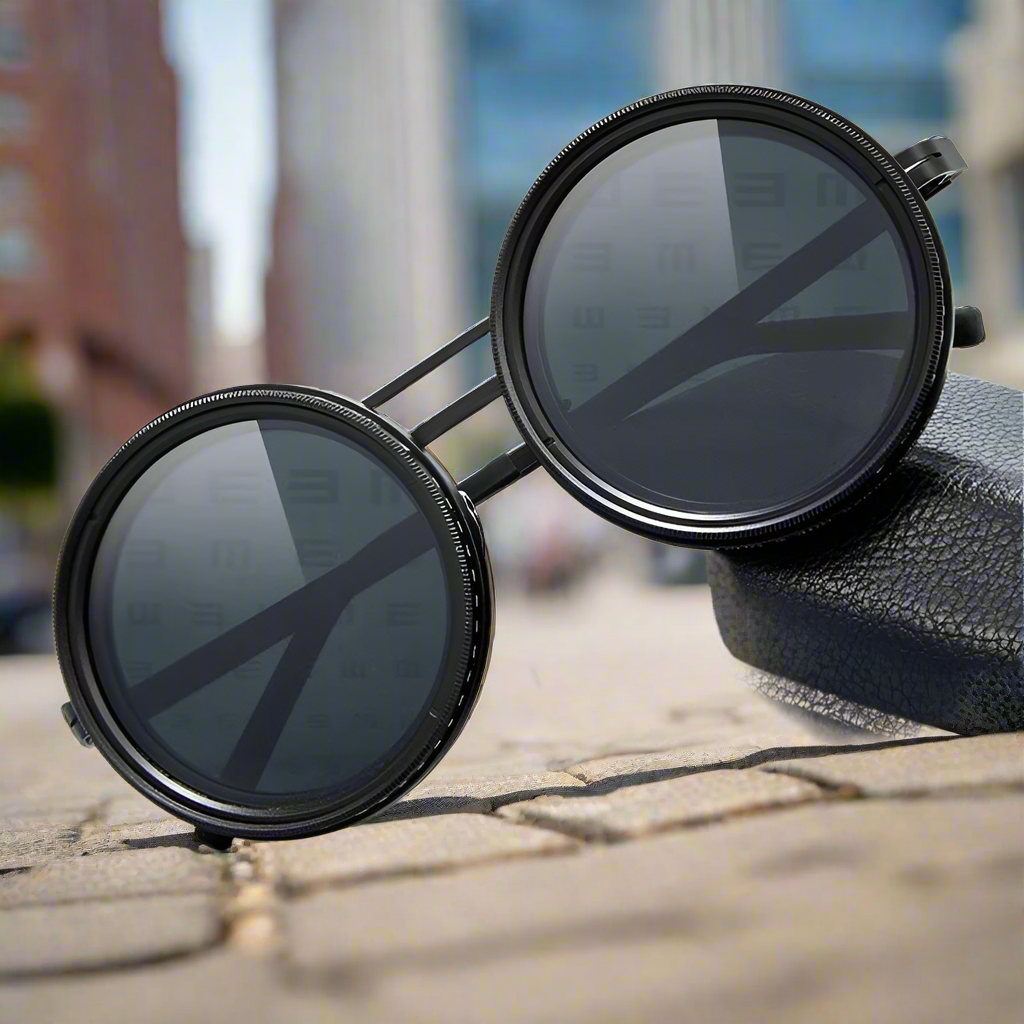 Sonnenbrille mit adaptivem Farbton für optimalen UV- & Blendschutz. Rundes Vollrahmen-Design.