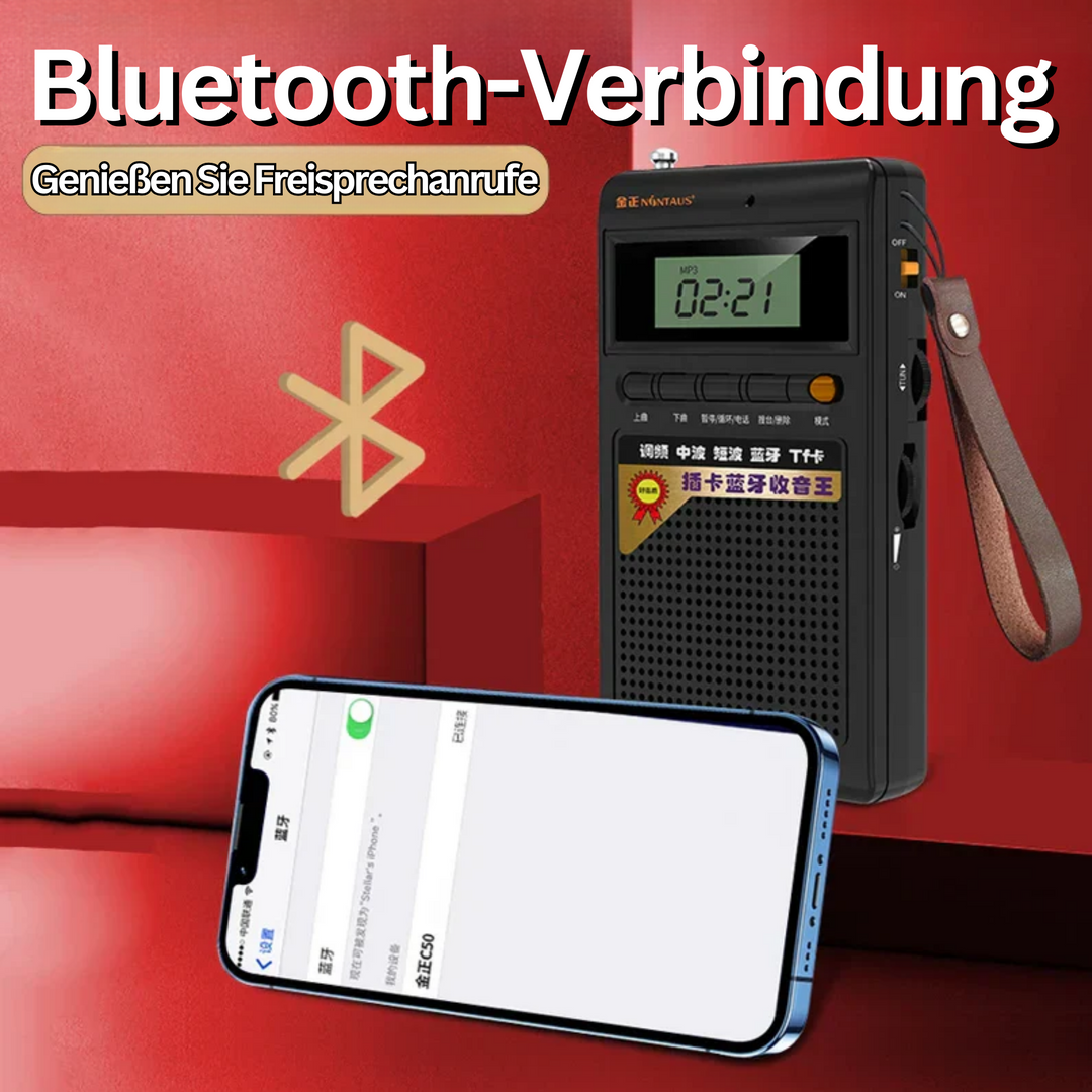 Robustes SoundPocket Mini Bluetooth Radio, ideal für Camping, Wandern & Abenteuer.