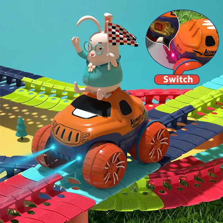 Kinder spielen begeistert mit der flexiblen SpeedFlex Rennbahn, ideal als Autospielzeug & Lernspielset.