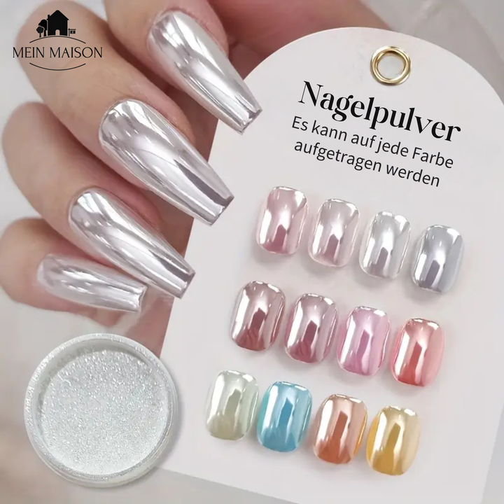 Hochwertiges Nagelpuder mit Spiegeleffekt für langlebigen, professionellen Chromglanz im Nageldesign.