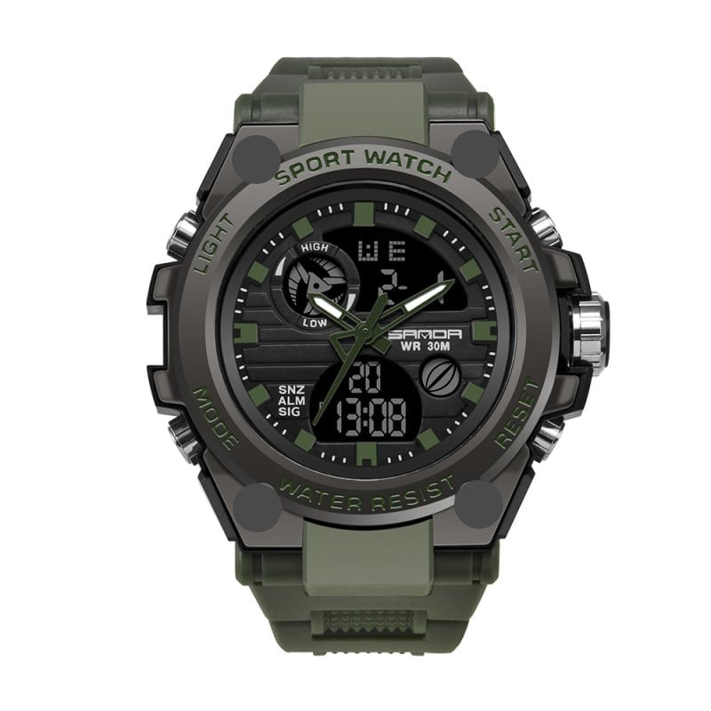 Sportliche Herren-Armbanduhr, Dual-Display, leuchtend & wasserdicht. Ideal für Outdoor-Abenteuer und Sport.