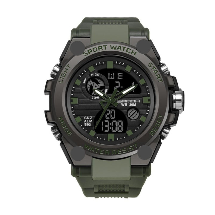 Sportliche Herren-Armbanduhr, Dual-Display, leuchtend & wasserdicht. Ideal für Outdoor-Abenteuer und Sport.