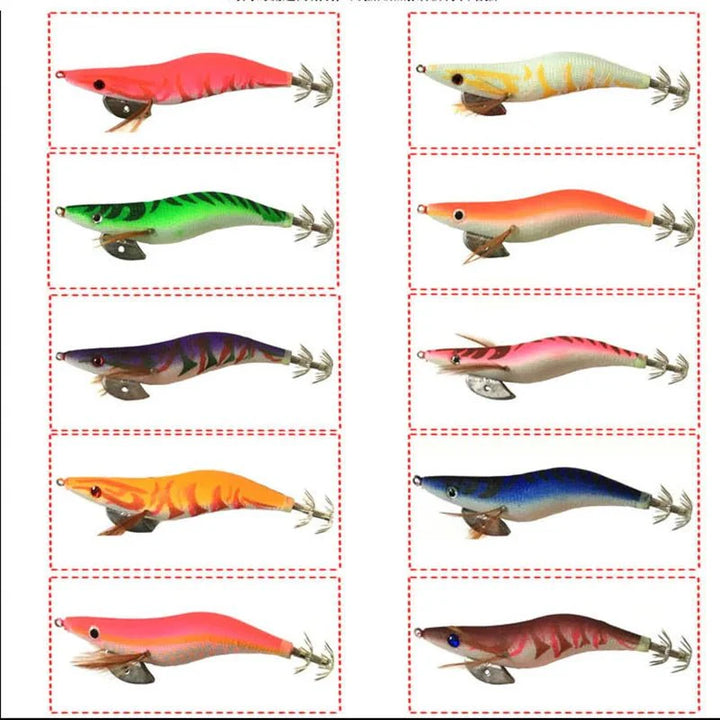 Vielseitiges SQUIDPRO Tintenfischköder Set. Hochwertige Kunstköder mit Jig-Haken für mehr Fangerfolg.