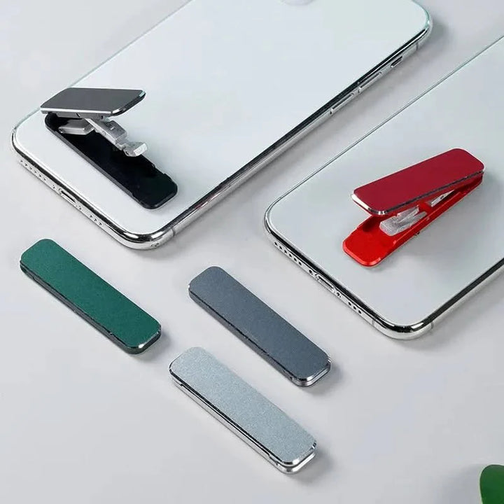 Mini Smartphone Halterung, ideal für Reisen. Stabiler, universaler Tischständer für bequeme Nutzung.