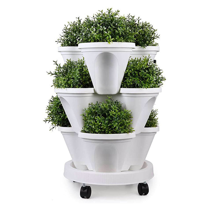 Stapelbare Pflanztöpfe für vertikalen Garten; ideal für Kräuter, Erdbeeren, Blumen auf Balkon & Terrasse.