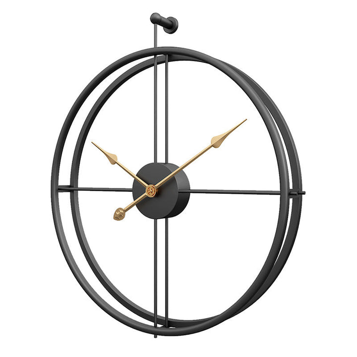 Schwarze, goldene minimalistische Wanduhr 50 cm. Stille, nordische Deko-Uhr für Büro oder modern eingerichtetes Wohnzimmer.