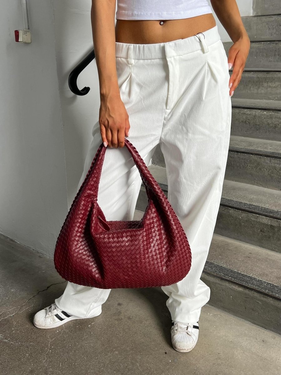Weinrote elegante Damen Handtasche, großer Kunstleder Shopper, perfekt als Bürotasche & Alltagsbegleiter.