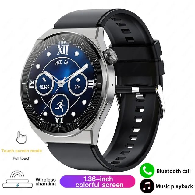 Smartwatch für Herren auf Ladestation; kabelloses Laden & lange Akkulaufzeit für ein unterbrechungsfreies Erlebnis.