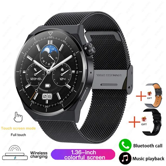 Rückseite der Smartwatch für Herren mit präzisen Sensoren für Herzfrequenz, SpO2 & Gesundheitsüberwachung.