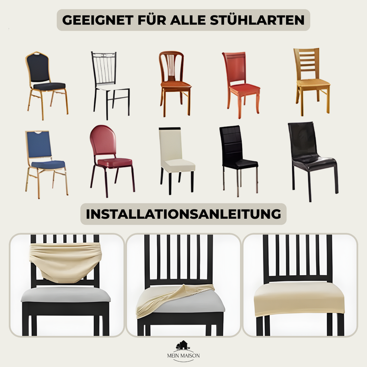 Hochwertige Polyester Stuhlhussen mit Jacquard-Muster, elastisch und waschbar, idealer Schutz für Esszimmerstühle.