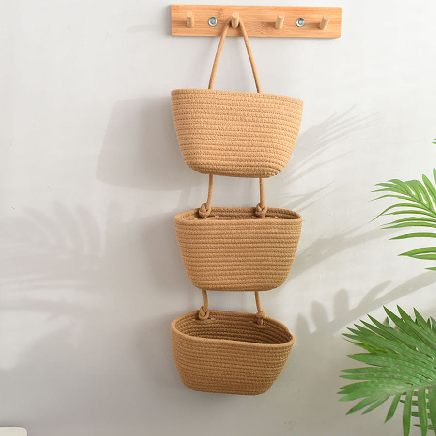 Stilvoller 3-Fächer Baumwoll Wandorganizer. Ideal zur platzsparenden Aufbewahrung in jedem Zuhause.