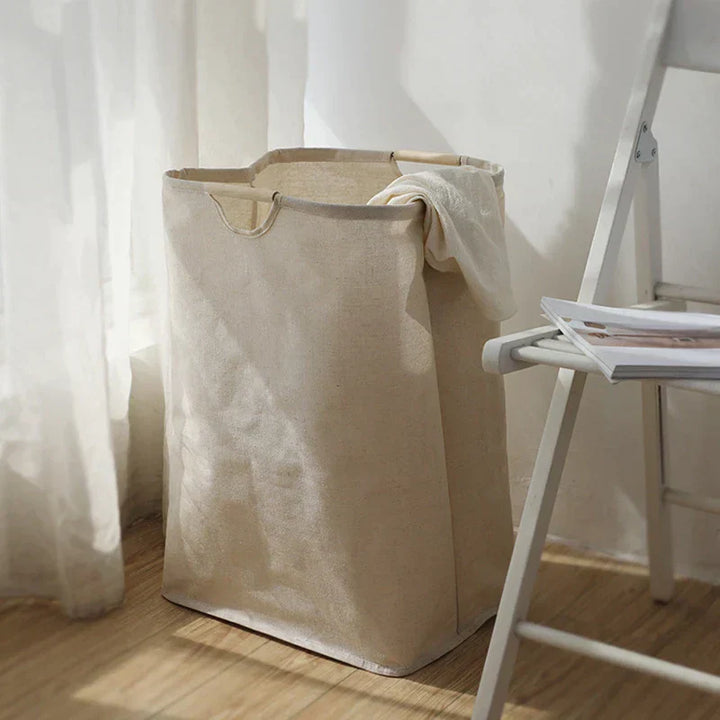 Eleganter Baumwoll-Leinen Wäschesammler im Japan-Stil. Klappbar für diverse Aufbewahrung als Homedeko.