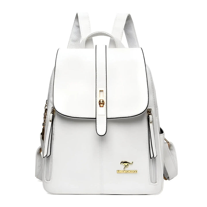 Premium-Lederrucksack für Damen in Burgunderrot. Wasserdicht, stilvoll und bietet optimale Organisation für den Alltag.